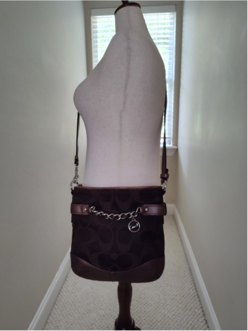 Women's Coach Brown and Bronze Signature Crossbody Bag